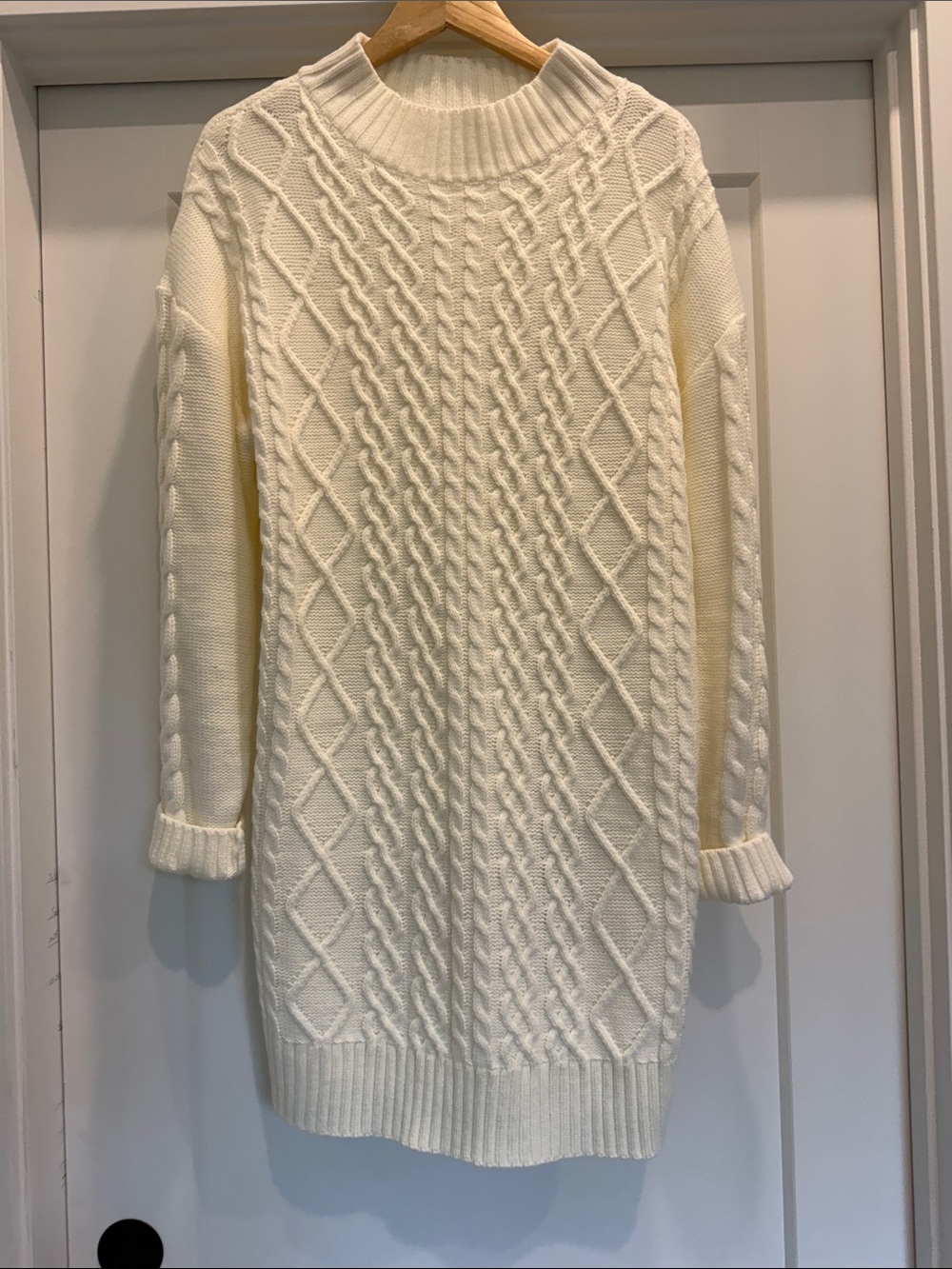 Wishlist Cream Cable-Knit Turtleneck Sweater Dress